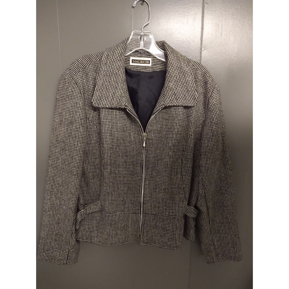 MAURICES Wool Plaid Bomber Moto Jacket Full Zip Women's L Check